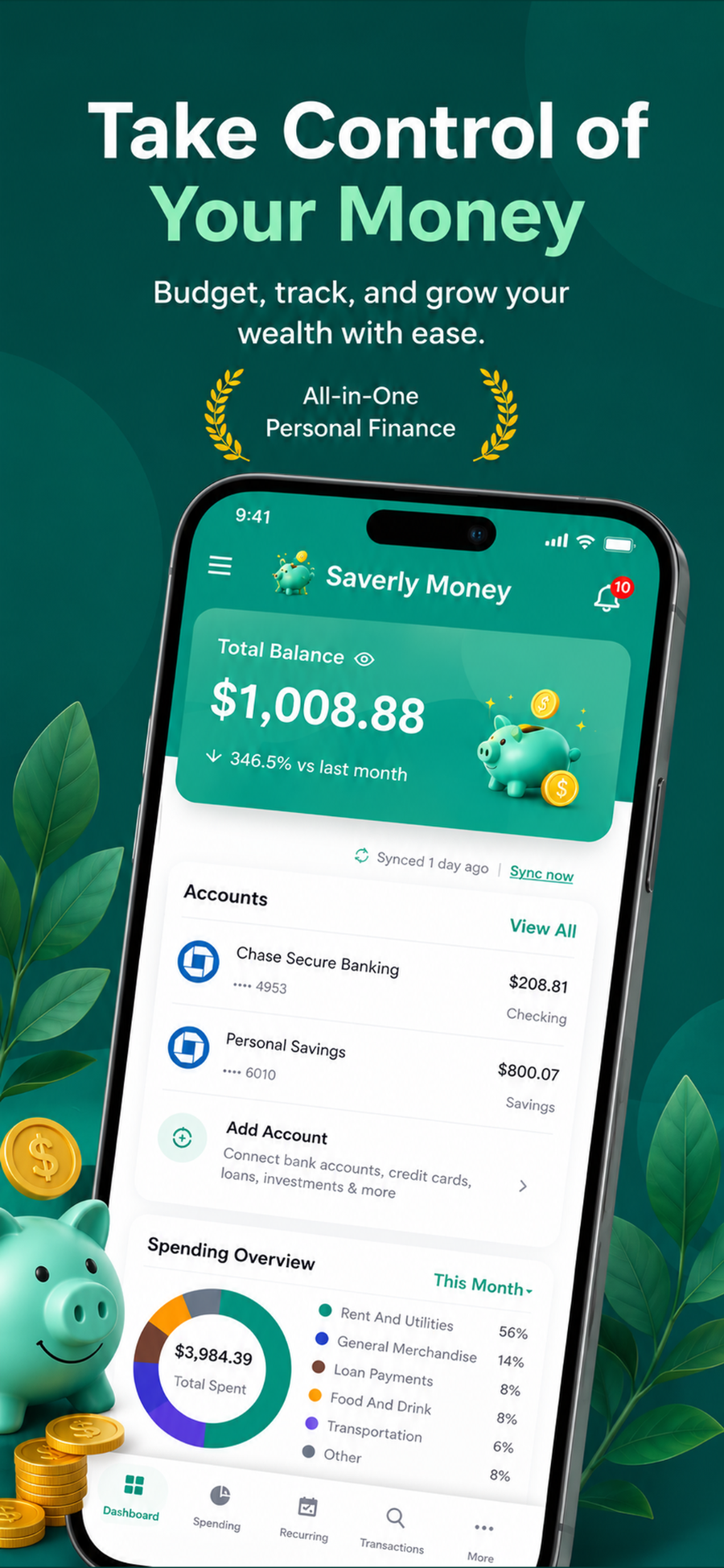 Saverly Money dashboard screenshot